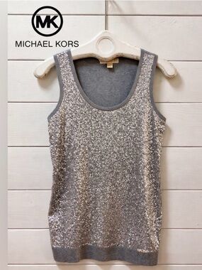 MICHAEL KORS Grey Sequin Tank Top Size S